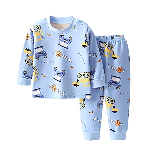 TSSOE Baby Mädchen Kleidung Set Kleinkind Langarm Baumwolle T-Shirt + Lange Hose Neugeborene Zweiteiliger Schlafanzüge Nachtwäsche Sleepwear Blau & Bagger 80-86 von TSSOE