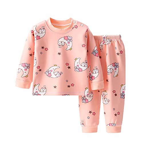 TSSOE Baby Mädchen Kleidung Set Kleinkind Langarm Baumwolle T-Shirt + Lange Hose Neugeborene Zweiteiliger Schlafanzüge Nachtwäsche Sleepwear Pfirsich & Mond 134-140 von TSSOE