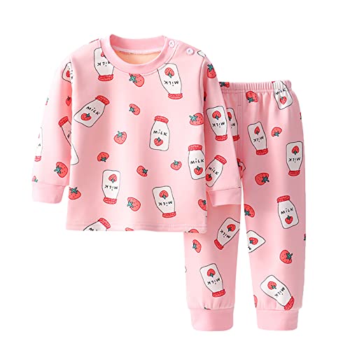 TSSOE Baby Mädchen Kleidung Set Kleinkind Langarm Baumwolle T-Shirt + Lange Hose Neugeborene Zweiteiliger Schlafanzüge Nachtwäsche Sleepwear Rosa & Erdbeere 134-140 von TSSOE