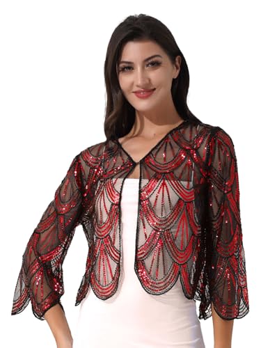 TSSOE Damen Elegant Chiffon Bolero Vorne Offene Schulterjacke Leichte Dünn Tops Durchscheinendes Cardigan Festlich Hochzeit Abend Jacke für Sommer C Rot B Einheitsgröße TSSOE Damen Elegant Chiffon Bolero Vorne Offene Schulterjacke Leichte Dünn Tops Durchscheinendes Cardigan Festlich Hochzeit Abend Jacke für Sommer C Rot B Einheitsgröße von TSSOE