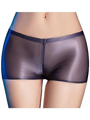 TSSOE Damen Sexy Skinny Kurze Hose Halb Transparent Shorts Glossy Leggings Stretch Low Waist Dessous Unterwäsche Party Clubwear Dunkelgrau Einheitsgröße von TSSOE