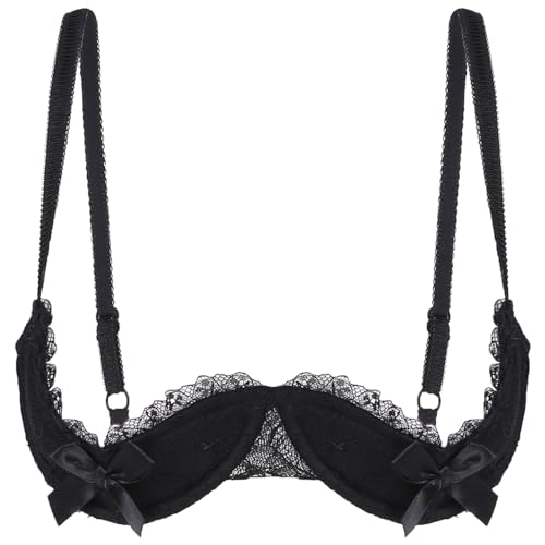 TSSOE Damen Transparente Spitze BH Bra Unterbrust Hebe BH Offene Brust Lingerie Sexy Dessous Unterwäsche Gogo Outfits Clubwear Z Schwarz S von TSSOE