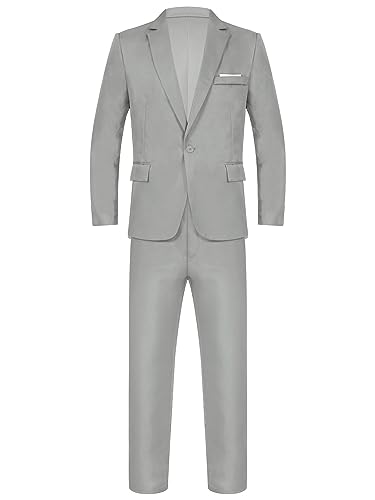 TSSOE Herren Anzug 2 Teilig Slim Fit Herrenanzug Hochzeit Business Anzug Smoking Anzüge Sakko Langarmjacke Blazer + Anzughose Set Grau 3XS von TSSOE