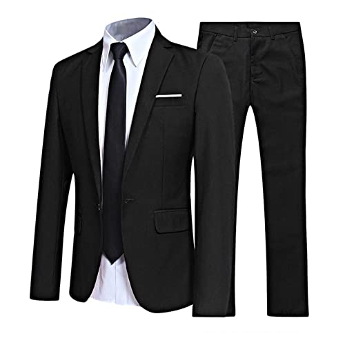 TSSOE Herren Anzug 2 Teilig Slim Fit Herrenanzug Hochzeit Business Anzug Smoking Anzüge Sakko Langarmjacke Blazer + Anzughose Set Schwarz 3XL von TSSOE