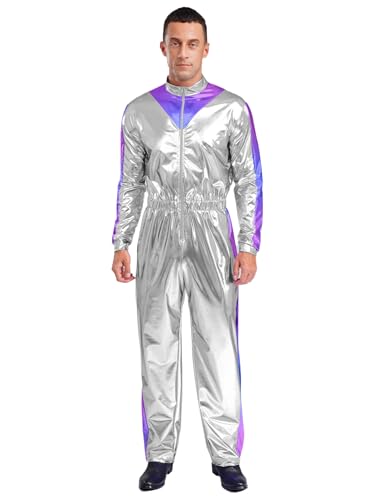 TSSOE Herren Bodysuit Einteiler Metallic Ganzkörperanzug Jumpsuit Langarm 70er 80er Jahre Hippie Disco Outfit Party Clubwear Silber L TSSOE Herren Bodysuit Einteiler Metallic Ganzkörperanzug Jumpsuit Langarm 70er 80er Jahre Hippie Disco Outfit Party Clubwear Silber L von TSSOE