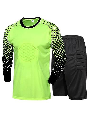 TSSOE Herren Torwart Trikots Jungen Fußball Trikot Gepolstert Männer Torwart Shirt Langarmshirt mit Sport Shorts Fitness Sport Trainingsshirt Leuchtendes Grün XL von TSSOE