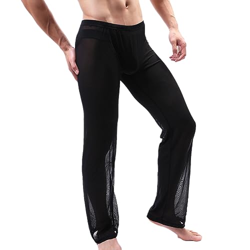 TSSOE Herren Transparent Hose Schlafanzughose Pyjamahose Sport Yoga Fitness Jogginghose Pants durchsichtige Leggings Unterwäsche Eortik Reizwäsche Z Schwarz M von TSSOE