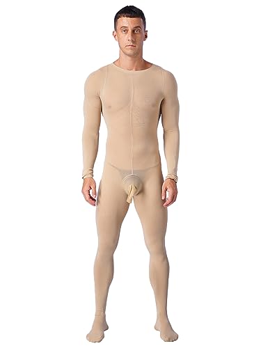 TSSOE Herren Transparente Overall Einteiler Jumpsuit Ganzkörper Unterwäsche Lange Unterhose Strumpfhose mit Penishülle Sexy Dessous Nackt Einheitsgröße von TSSOE