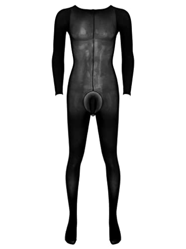 TSSOE Herren Transparente Overall Einteiler Jumpsuit Ganzkörper Unterwäsche Lange Unterhose Strumpfhose mit Penishülle Sexy Dessous Schwarz Einheitsgröße von TSSOE