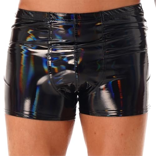 TSSOE Herren Wetlook Boxershorts Low Rise Unterhose Lackleder Shorts Trunks Boxer Briefs Männer Kurz Hose Pants Hipster Unterwäsche Schwarz M-XXL Schwarz B T 4XL von TSSOE