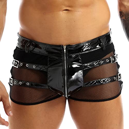 TSSOE Herren Wetlook Boxershorts Low Rise Unterhose Lackleder Shorts Trunks Boxer Briefs Männer Kurz Hose Pants Hipster Unterwäsche Schwarz M-XXL Schwarz H L von TSSOE