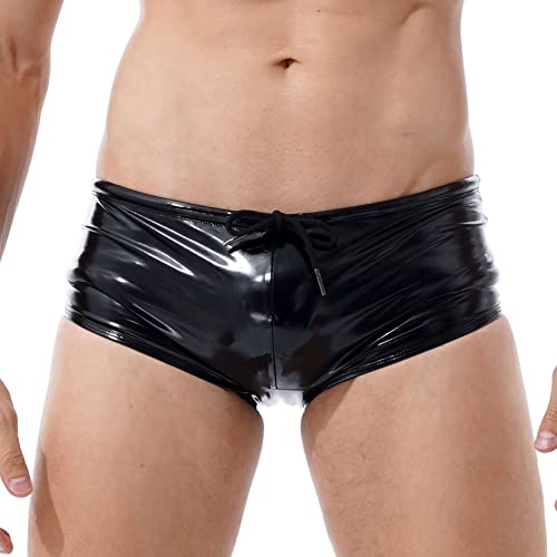 TSSOE Herren Wetlook Boxershorts Low Rise Unterhose Lackleder Shorts Trunks Boxer Briefs Männer Kurz Hose Pants Hipster Unterwäsche Schwarz M-XXL Schwarz P XL von TSSOE