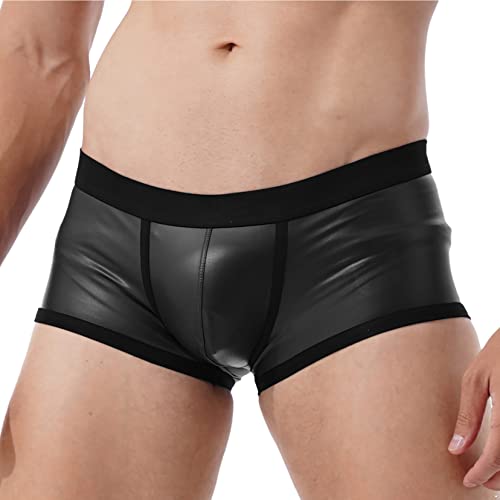 TSSOE Herren Wetlook Boxershorts Low Rise Unterhose Lackleder Shorts Trunks Boxer Briefs Männer Kurz Hose Pants Hipster Unterwäsche Schwarz M-XXL Schwarz S XL von TSSOE