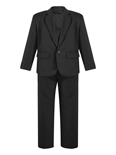 TSSOE Jungen Bekleidungsset Festlicher Kinderanzug Blazer + Hose + Weste Gentleman Outfits für Hochzeit Geburtstag Party Sakkos Anzüge Schwarz 140 von TSSOE