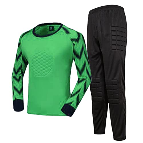 TSSOE Jungen Fußball Torwart Trikot Set Langarm Fitness Sport Trainingsshirt und Sporthose Gepolstert Trainingsanzug Sportanzug Sportwear Grün 146-152 von TSSOE