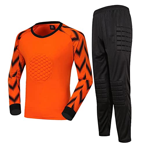 TSSOE Jungen Fußball Torwart Trikot Set Langarm Fitness Sport Trainingsshirt und Sporthose Gepolstert Trainingsanzug Sportanzug Sportwear Orange 146-152 von TSSOE