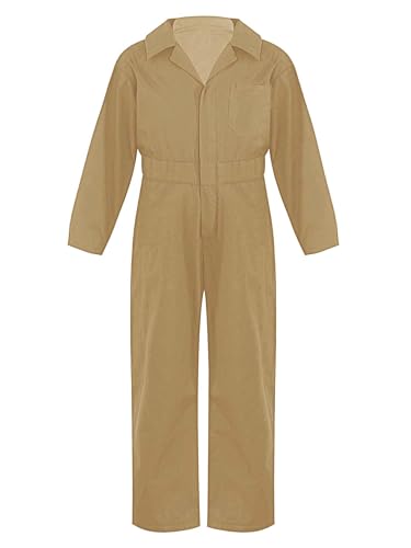 TSSOE Jungen Mädchen Kombi Overall Mechaniker Kostüm Klempner Overall Langarm Jumpsuit Kinder Arbeitsoverall Arbeitskleidung für Fasching Karneval Khaki- 170-176 von TSSOE