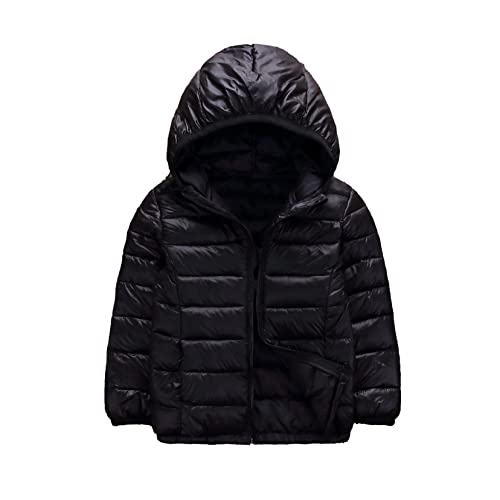 TSSOE Jungen Mädchen Warme Verdickt Steppjacke Winterjacke Mit Kapuzen Kinder Daunenjacke Leicht Winddicht Daunenmantel Winter Warme Jacke Mantel Schwarz 158-164 von TSSOE