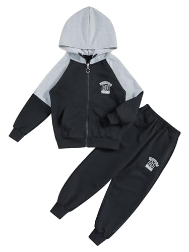 TSSOE Kinder Jungen Mädchen 2tlg Bekleidungsset Zweiteiler Sportanzug Trainingsanzug Jogginganzug Freizeitanzug Outfit Sweatjacke Hoodie + Jogginghose Schwarz 134-140 von TSSOE