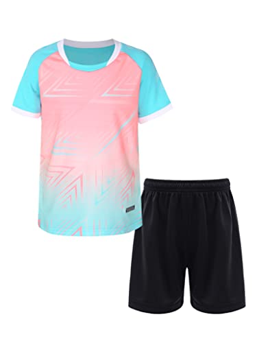 TSSOE Kinder Jungen Mädchen Sportanzug Trainingsanzug Jogginganzug Sommer Sportkleidung Sportshirt + Sportshorts Set Basketballuniform Sportswear Himmelblau B 158-164 von TSSOE