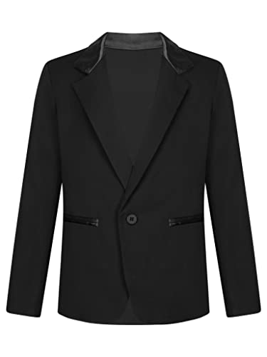 TSSOE Kinder Jungen Mantel Gentleman Jacke Slim Fit Festlich Anzugjacke Blazer Tuxedo Mantel Regular Fit für Hochzeit Freizeit Party Schwarz 134-140 von TSSOE