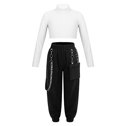 TSSOE Kinder Mädchen 2tlg Bekleidungsset Zweiteiler Sportanzug Trainingsanzug Jogginganzug Freizeitanzug Langarm Crop Top Mit Cargohose Set Elfenbein 158-164 von TSSOE