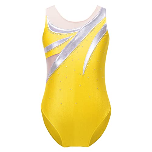 TSSOE Kinder Mädchen Ärmellos Gymnastikanzug Turnanzug Tanz Ballett Trikot Gymnastikbody Ballettanzug Ballettbekleidung Dancewear Z Gelb 170-176 von TSSOE