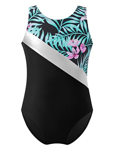 TSSOE Kinder Mädchen Einteiliger Badeanzug Ärmellos Blumendruck Bademode Sommer Schwimmanzug Badebekleidung Swimsuit Gr.104-164 Grün Lilie C 176 von TSSOE