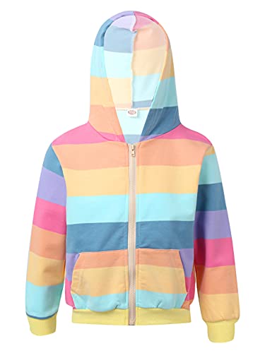 TSSOE Kinder Mädchen Hoodie Langarm Kapuzepullover Regenbogen Sweatshirt Baumwolle Kapuzenjacke Sweatjack Jacke Outdoorjacke Gr.98-140 Regenbogen 128-140 von TSSOE