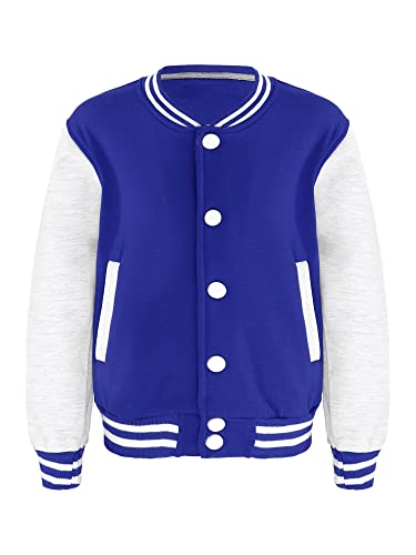 TSSOE Kinder Mädchen Jungen College Jacke Langarm Baseballjacke Bomberjacke Unisex Sweatjacke Freizeitjacke Langarm Jacke Mantel Königsblau 122-128 von TSSOE