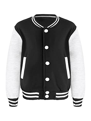 TSSOE Kinder Mädchen Jungen College Jacke Langarm Baseballjacke Bomberjacke Unisex Sweatjacke Freizeitjacke Langarm Jacke Mantel Schwarz 122-128 von TSSOE