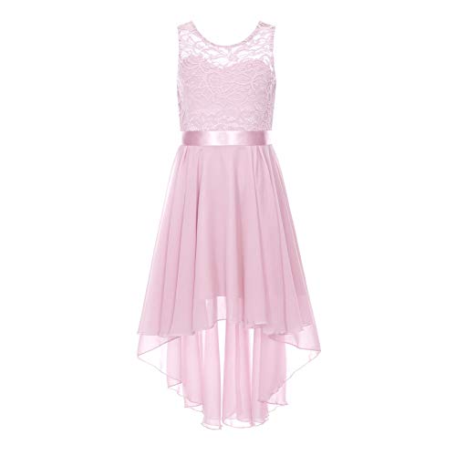 TSSOE Kinder Mädchen Spitzenkleid Chiffon Partykleid Prinzessin Kleid Hochzeit Brautjungfer Blumen Kleider Ärmellose Cocktailkleider Abendkleid Rosa 122-128 von TSSOE