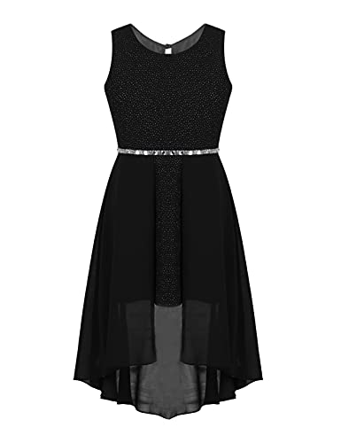 TSSOE Kinder Mädchen Spitzenkleid Chiffon Partykleid Prinzessin Kleid Hochzeit Brautjungfer Blumen Kleider Ärmellose Cocktailkleider Abendkleid Schwarz 152 von TSSOE