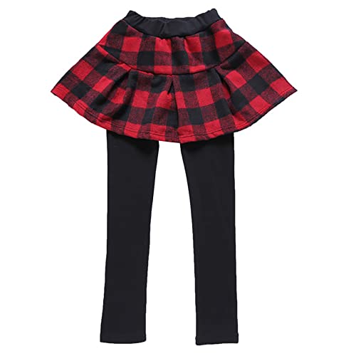 TSSOE Kinder Mädchen Stretchy Leggings Mit Rock Thermoleggings Einteiler Warm Hosen Hosenrock Herbst Winter Kinderleggings Strumpfhose Rot&Schwarz E 134-140 von TSSOE