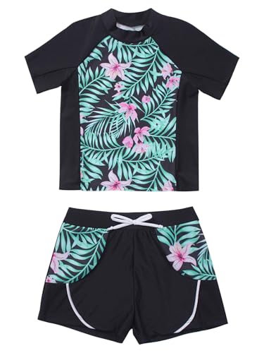TSSOE Kinder Mädchen Tankini Set Zweiteiliger Badeanzug Langarm/Kurzarm Badeshirt Badeshorts Einhörner Bademode UV Schutz Schwimmbekleidung Sommerlilie Rosa 158-164 von TSSOE