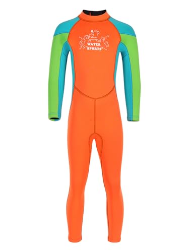 TSSOE Kinder Neopren-Thermo Badeanzug Neoprenanzug Jungen 2.5 mm Lang Zum Schwimmen UV Schutz Ganzkörper Neopren Surfen Bademode Orange 110-116 von TSSOE