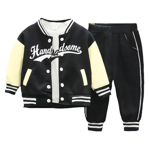 TSSOE Kleinkind Baby Jungen Mädchen Bekleidungsset Jogginganzug Sportanzug Baumwolle Langarm Jacke Sweatjacke Und Sporthose Kleidung Set Schwarz 104-110 von TSSOE