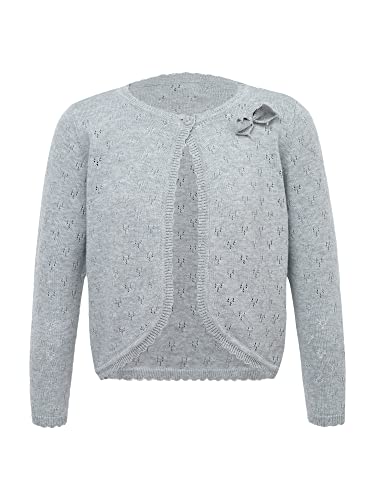 TSSOE Kleinkind Mädchen Strickjacke Strickpullover Festlich Bolero Jacke Spitze Cardigan Schulterjacke Baby Mädchen Baumwolle Langarmshirt Tops Bowknot Grau F 134-140 von TSSOE