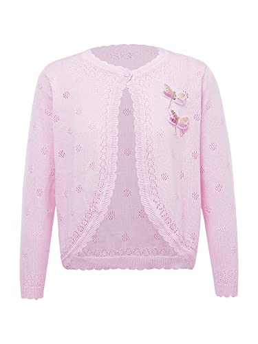 TSSOE Kleinkind Mädchen Strickjacke Strickpullover Festlich Bolero Jacke Spitze Cardigan Schulterjacke Baby Mädchen Baumwolle Langarmshirt Tops Libelle Rosa F 110-116 von TSSOE