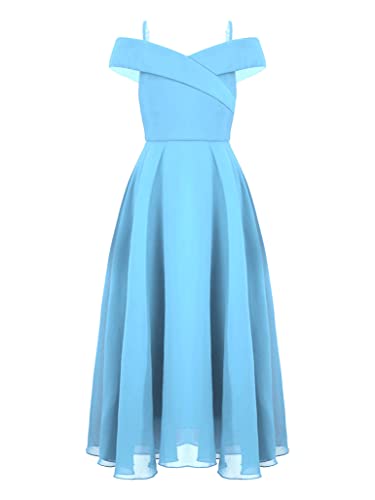 TSSOE Mädchen Festlich Lange Kleider Blumenmädchenkleid mit Verstellbaren Spaghettiträgern Chiffon Prinzessin Kleid Partykleid Abendkleid gr. 98-176 Himmelblau 170-176 von TSSOE