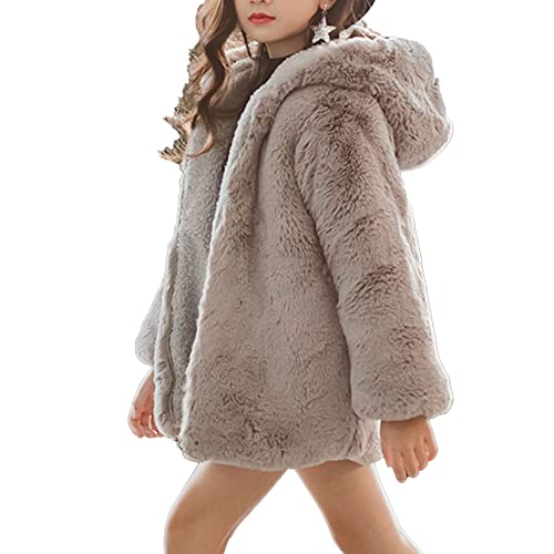 TSSOE Mädchen Mantel Cartoon Winterjacke Kunstpelz Jacke Fellmantel Warm Jacke Kapuzenjacke Übergangsjacke Outwear Herbst Winter Kleidung Grau 146-152 von TSSOE
