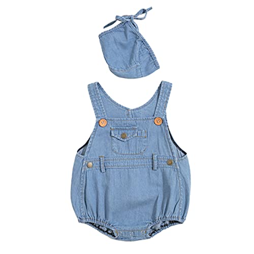 TSSOE Neugeborene Jeansoverall Baby Jungen Mädchen Hosenträger Jeans Hose Latzhose Ärmelloser Strampler Overalls Frühling Herbst Kleidung Himmelblau B 62-68 von TSSOE