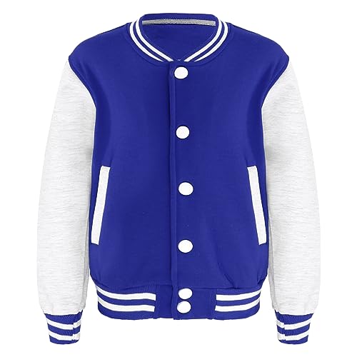 TSSOE Unisex Jungen Mädchen College Jacke Sweatjacke Baseball Jacke Übergangsjacke Sportjacke Sweatshirt Top Frühling Herbst Outwear Königsblau A 110-116 von TSSOE