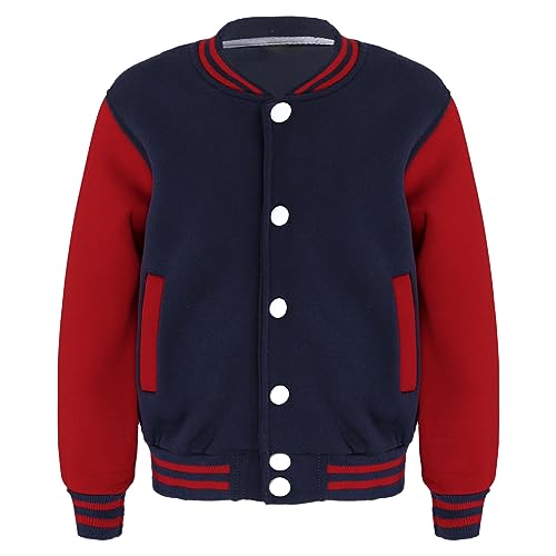 TSSOE Unisex Jungen Mädchen College Jacke Sweatjacke Baseball Jacke Übergangsjacke Sportjacke Sweatshirt Top Frühling Herbst Outwear Navy blau A 134-140 von TSSOE