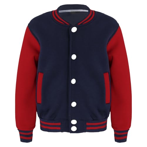 TSSOE Unisex Jungen Mädchen College Jacke Sweatjacke Baseball Jacke Übergangsjacke Sportjacke Sweatshirt Top Frühling Herbst Outwear Navy blau A 146-152 von TSSOE