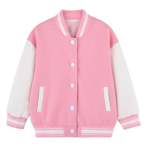 TSSOE Unisex Jungen Mädchen College Jacke Sweatjacke Baseball Jacke Übergangsjacke Sportjacke Sweatshirt Top Frühling Herbst Outwear Rosa B 158-164 von TSSOE