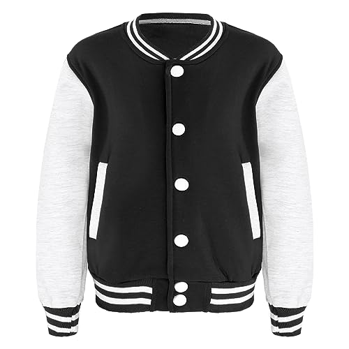 TSSOE Unisex Jungen Mädchen College Jacke Sweatjacke Baseball Jacke Übergangsjacke Sportjacke Sweatshirt Top Frühling Herbst Outwear Schwarz A 134-140 von TSSOE