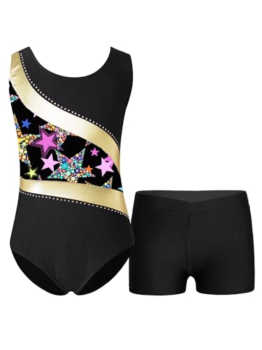 TSSOE Zweiteiliger Mädchen Turnanzug Gymnastikanzug kurzarm Turnbody Tanzbody mit Strass Shorts Tanzshorts Gymnastikbody Ballettkleidung Rosenherzen 122-128 von TSSOE