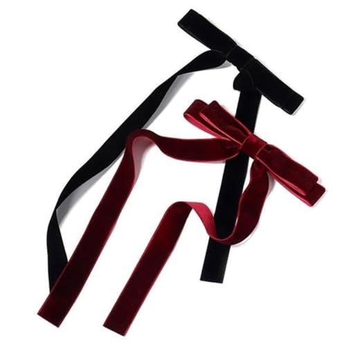 TSUOUKL 2 Stück Schwarz+Rote Haarschleife Mädchen, Satinband Schleife Haare, Französischer Haarspangen mit Lange Seidigem Satin, Samt Schleife Haarspangen, Haarspange Schleife von TSUOUKL