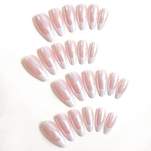 TSUOUKL 24pcs French Tipp Press on Nails Mandel Gefälschte Nägel Chrom False Nails Glänzend Vollabdeckung Falsche Nägel, Klebe Akrylische für Frauen Maniküre von TSUOUKL